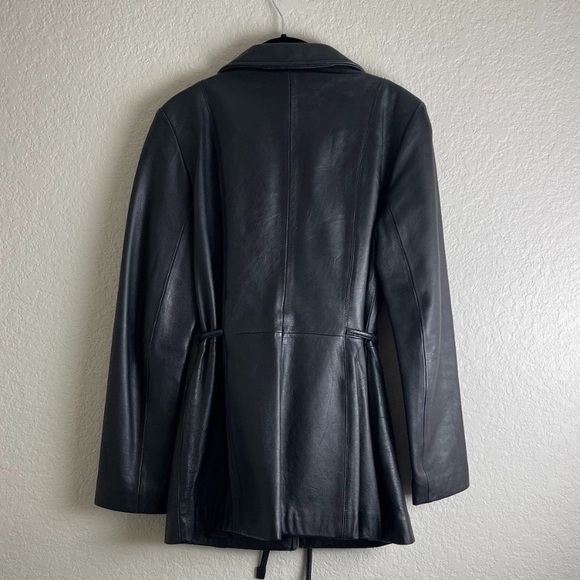 Vintage? JLC New York Outerwear Black Leather Wrap Tie Jacket Large L Y2K - Picture 3 of 13